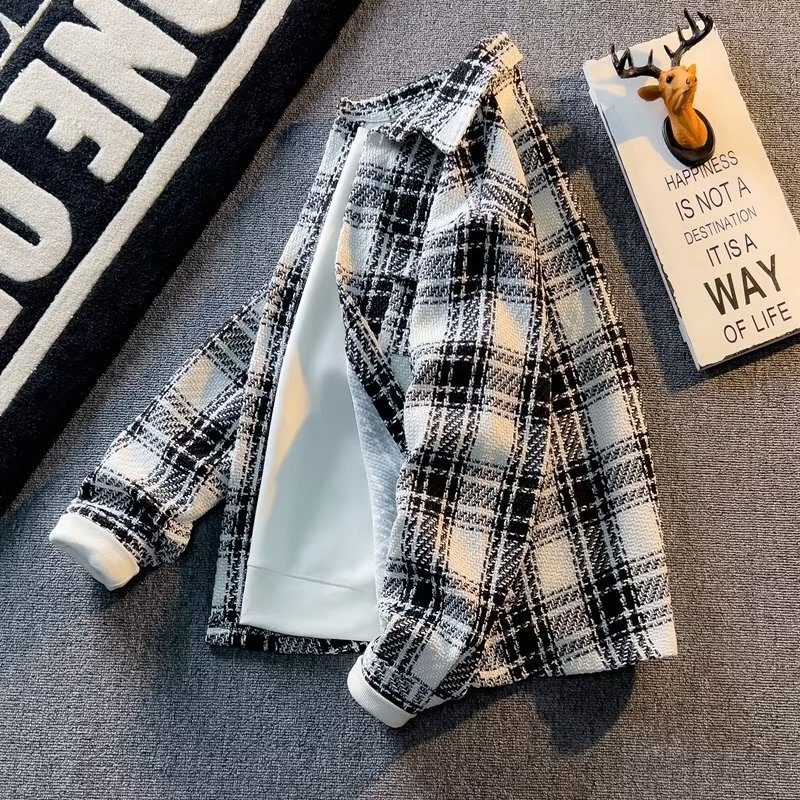 Light and Mature Style Houndstooth Woolen Work Jacket for Men, Versatile and Handsome Korean Style Youth Korean Style Trendyy Jacket Light and Mature Style Houndstooth Woolen Work Jacket for Men, Versatile and Handsome Korean Style Youth Korean Style Trendyy Jacket
