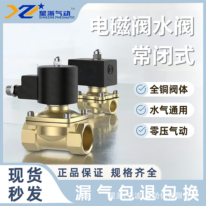 星浙气动常闭电磁阀水阀黄铜气阀控制阀AC220V6分1寸防爆型放水阀