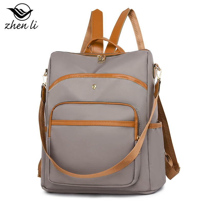 Mochila informal y versátil de gran capacidad, color sólido simple, a prueba de salpicaduras, mochila de mujer para viajes al aire libre._voghion.com