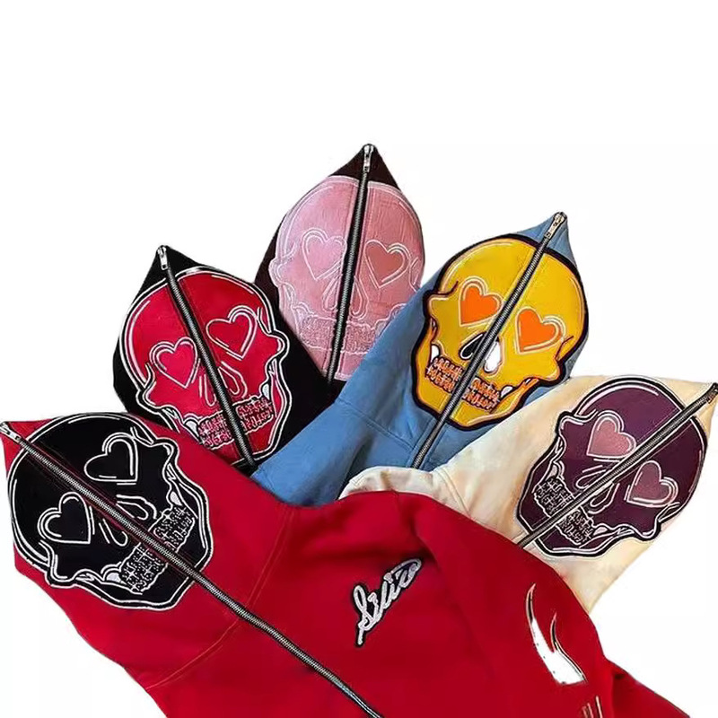 Hot New Street Wear Men's Zip Jacket Blank Skull Digital Print Full Zip Hoodie