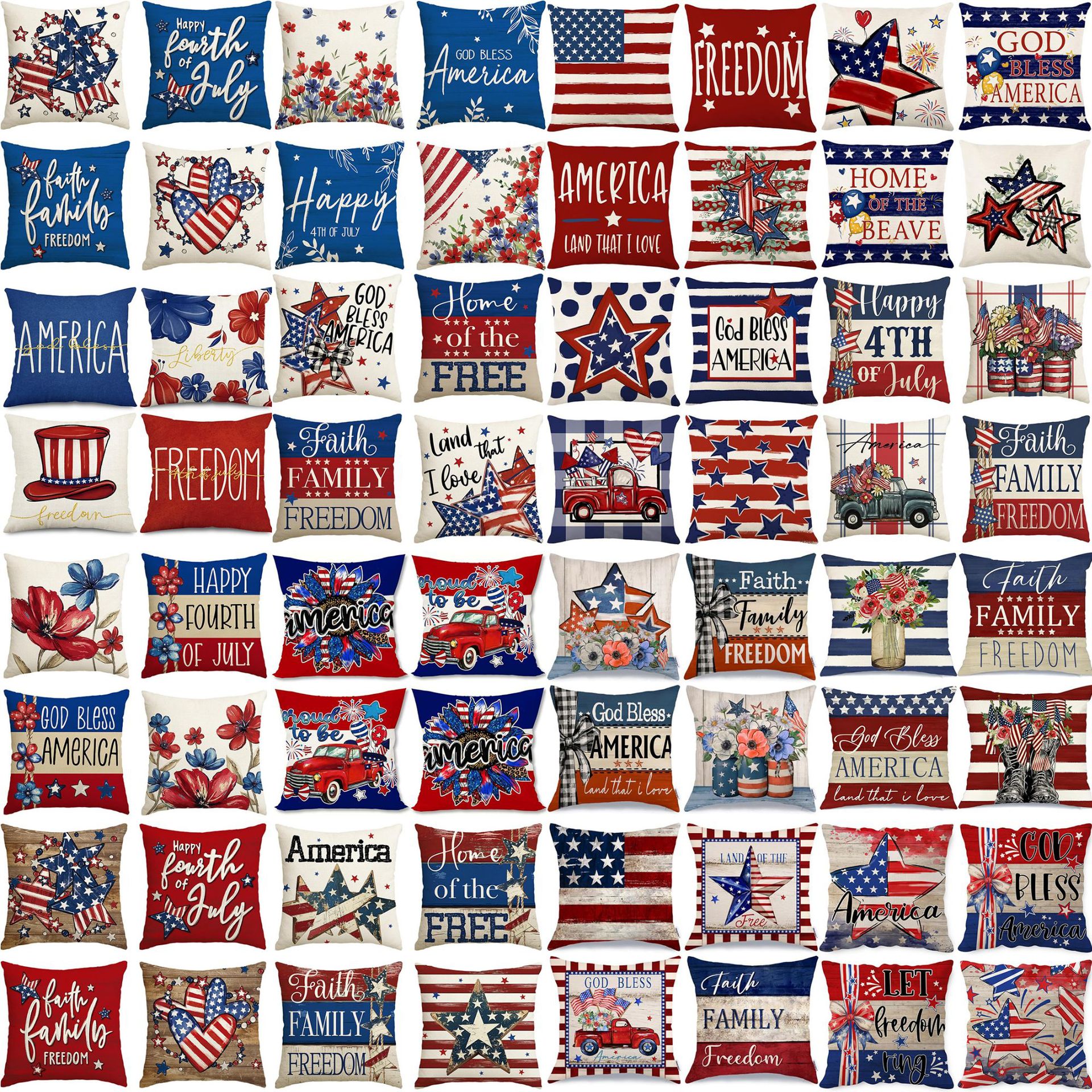 4Th of July Independence Day Printed Pillowcase Cross-Border Flower Star Bedroom Sofa Decoration Linen Pillowcase Wholesale