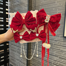 儿童新年发饰批发红色蝴蝶结发夹女童过年发卡皇冠顶夹子公主头饰