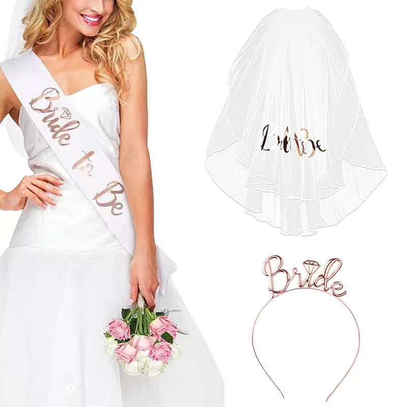 Ballo de soltero fiesta carnaval bandas de cabello corona pegatinas correa de hombro oro rosa estampado caracteres Jewel de diamante set bandas de cabello
