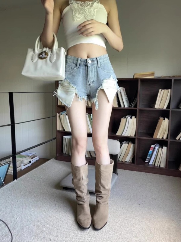女性用パーソナライズされたリップドデニムショートパンツ、夏用薄手ショートパンツ、デニムホットパンツ、夏のホットガールタイト超ショートパンツ|undefined