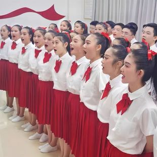 Middle School Student Choir Performance Clothing, Junior High School Student Graduation Sports Meeting Class Uniform, Female Red Skirt Poetry Recitation Competition Clothing