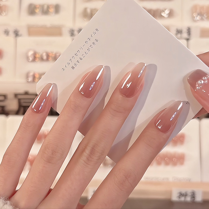 2026 New Model Hailey Electroplated Three-Kilowatt Small Light Bulb Wearable Nail Ins Style Whitening Nail Stickers Pure Desire Fake Nails