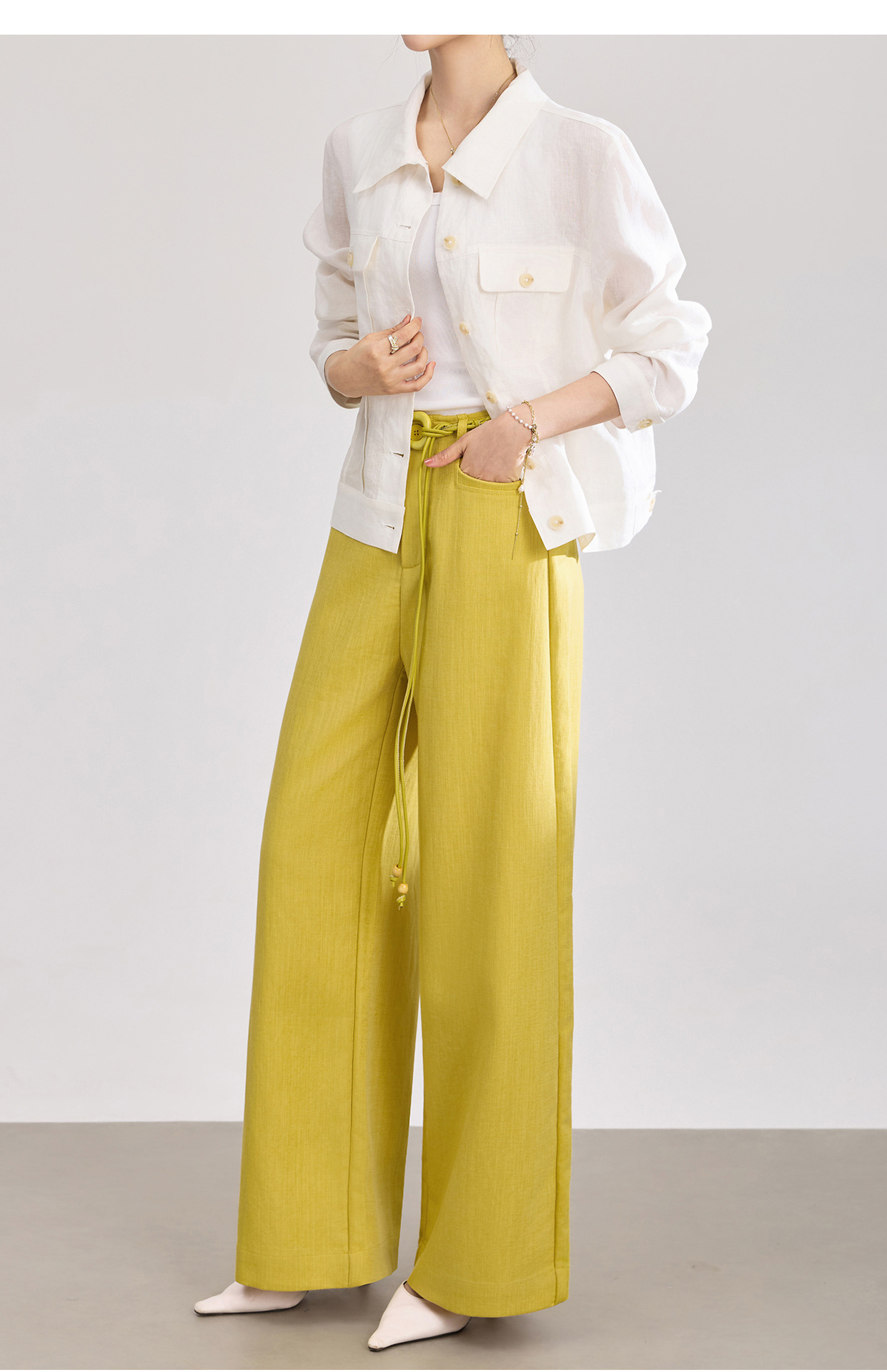 Quần culottes nữ ống rộng chất liệu cotton pha linen mát lạnh — Xanh lông mòng đen chi tiết 18