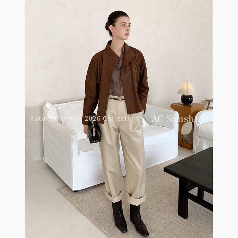 AC SUNSHINE Commuting Casual Social Wear Clean Cut High-Waisted Pleated Versatile Straight-Leg Pants for Women 8677 AC SUNSHINE Commuting Casual Social Wear Clean Cut High-Waisted Pleated Versatile Straight-Leg Pants for Women 8677