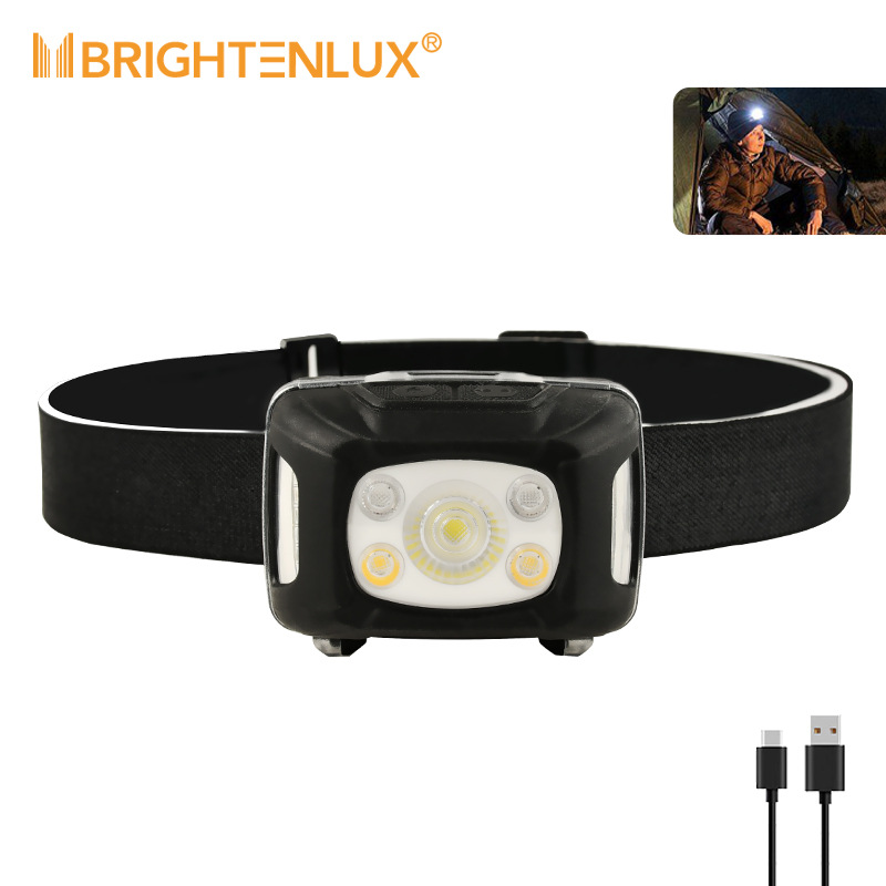 Personalización transfronteriza ip65 lámpara de cabeza impermeable y seca de doble uso tres luces laterales tricolor LED faros al aire libre multimodo