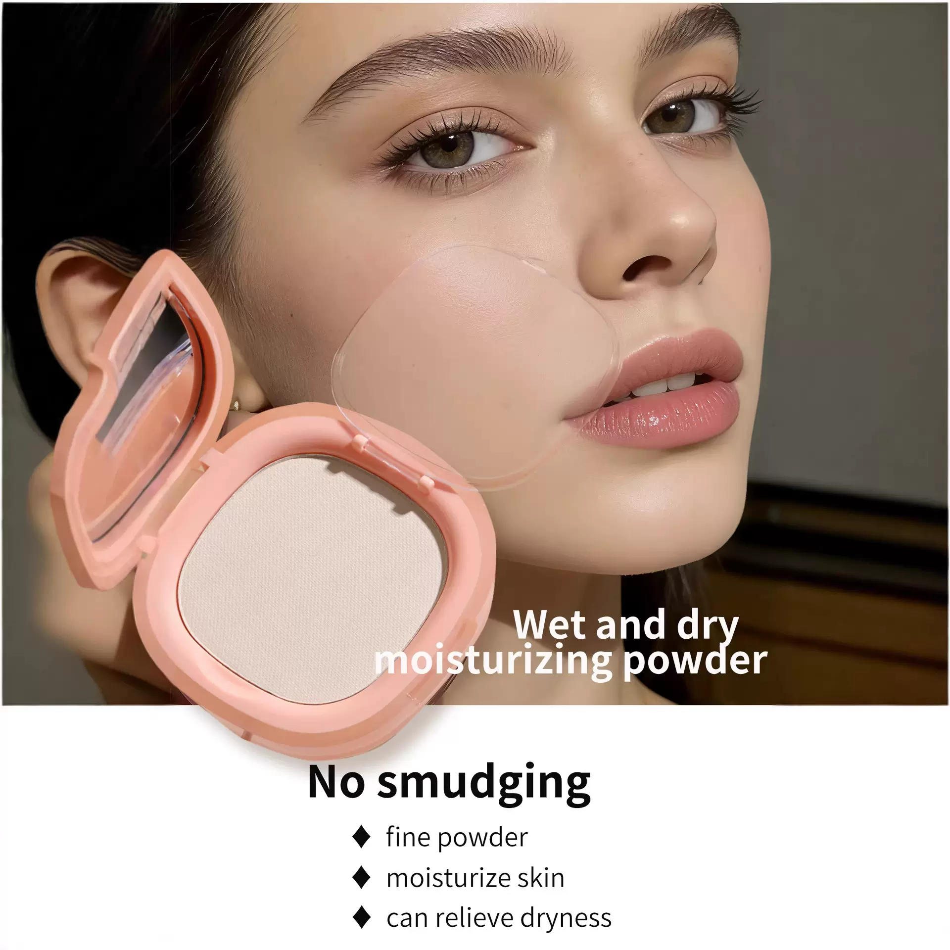 跨境专供绒雾粉饼清透自然服帖超大容量防水防汗不易脱妆定妆粉