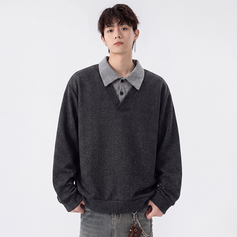 Old Money Style Men's Faux Two-Piece Sweater, 2026 Autumn New Model, Warm Turn-Down Collar Knitwear, Heavyweight Versatile Couple's Jacket