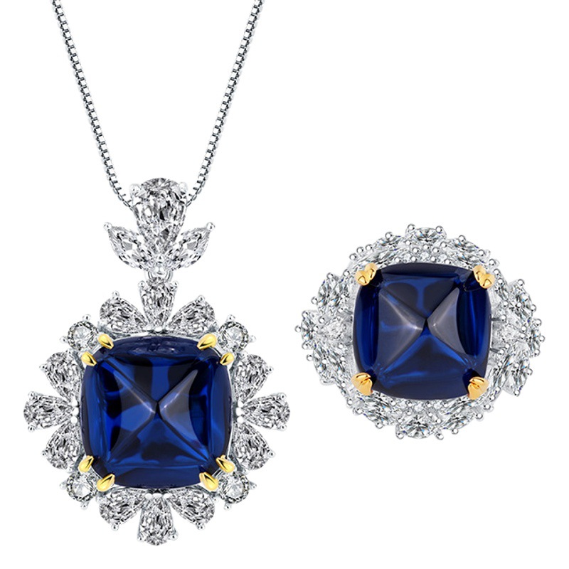 Zhuang Sheng joyería S925 plata imitación color tesoro azul azúcar Torre industria pesada inferior sello colgante anillo traje 14*14-12*1