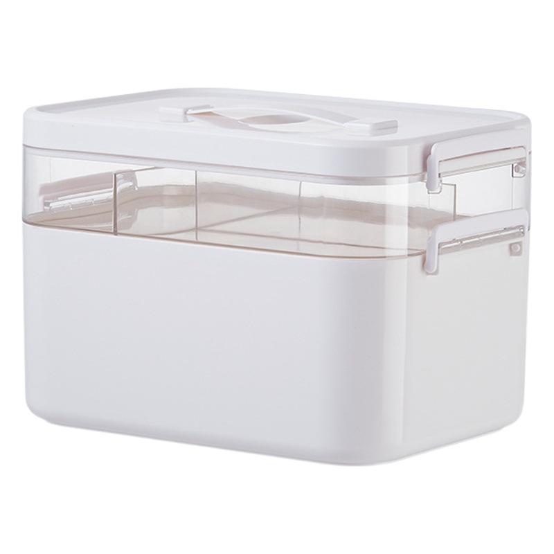 Shouyi Plastic Household Portable First Aid Medicine Box Large Double-layer Storage Box Portable Large Capacity Layered Medicine Box