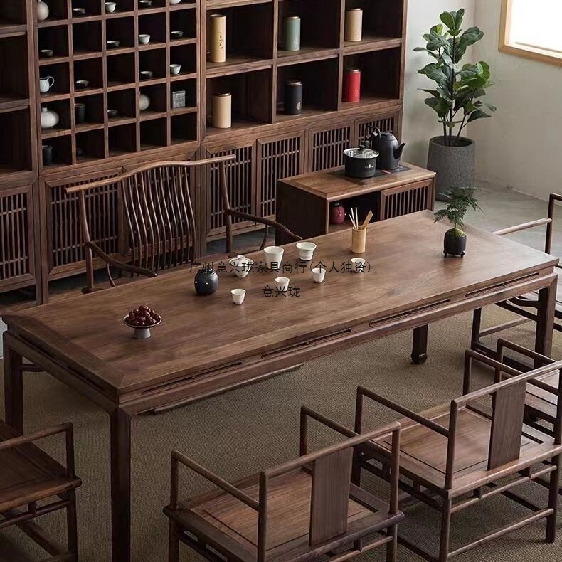 中式茶桌桌椅组合榆木简约禅意茶台家用实木桌子茶室功夫茶几|undefined