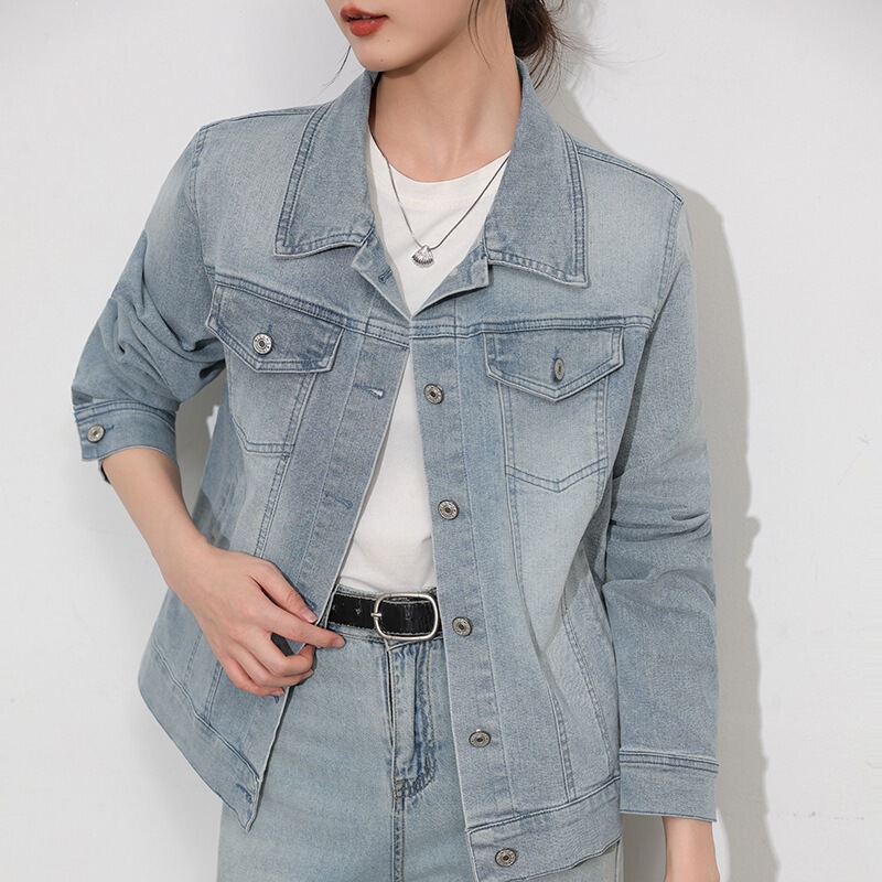 Real Shot # Vintage Washed Stretch Denim Jacket for Women 2025 Autumn Jacket Top Real Shot # Vintage Washed Stretch Denim Jacket for Women 2025 Autumn Jacket Top