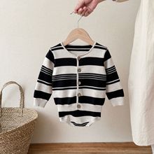 婴幼儿针织外套+包屁裤两件套春秋男宝宝复古撞色条纹帅气套装