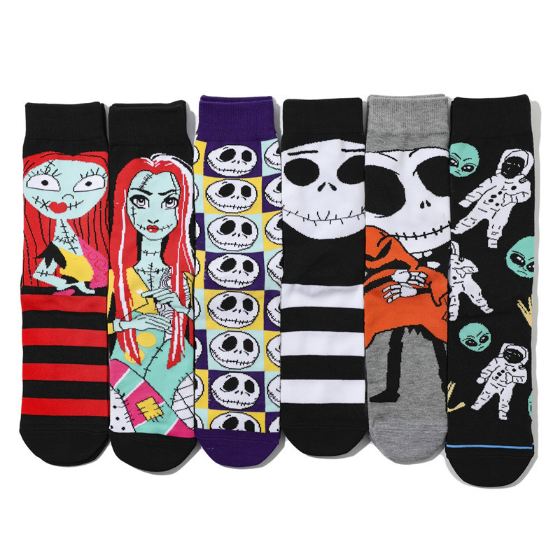 Cross-border New Skull Trendy Socks Fashion Cotton Socks Cartoon Personalized Trendy Men's and Women's Mid-tube Socks Halloween