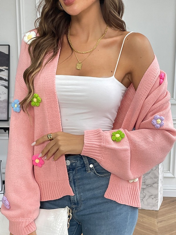 Comercio exterior transfronterizo nueva mano gancho flor dulce punto cardigan suéter abrigo de las mujeres perezoso casual suéter Suelto image 3