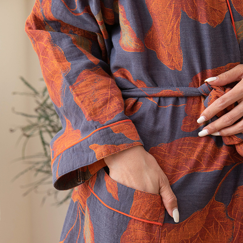 Algodón de doble capa de hilo pijamas ropa para el hogar bata de baño gasa suave agradable a la piel pareja Camisón de algodón Ropa para el hogar de las mujeres