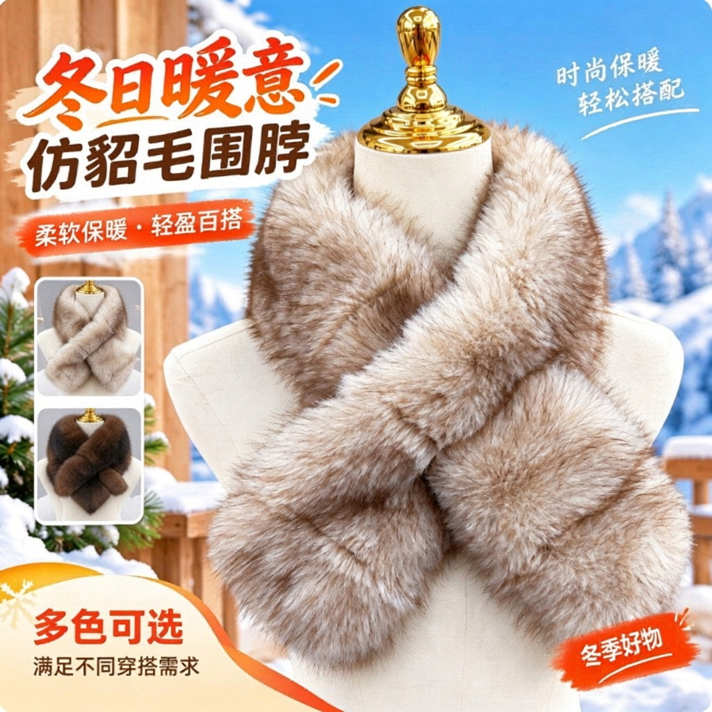 Autumn and winter warm and thick faux sable fur scarf for women, versatile fur collar, Korean-style stylish neck warmer, new model