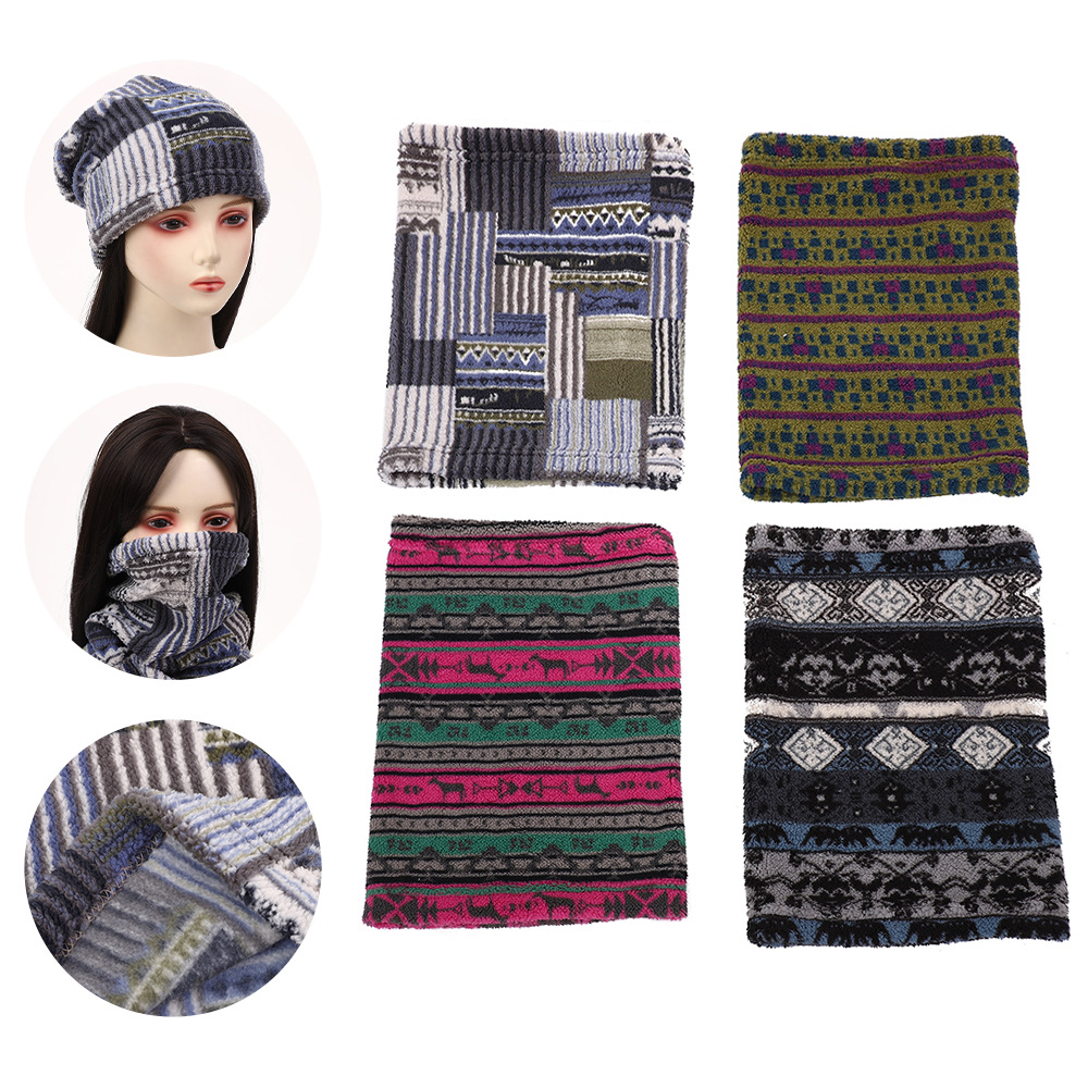 Cross-Border Stylish Geometric Warm Scarf for Adults, Winter Fleece-Lined Fashion Cycling Mask, Skiing Travel Ear Protection Headscarf