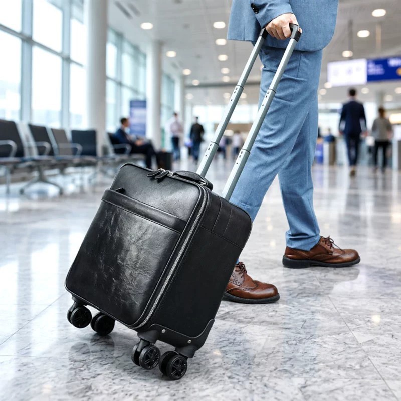 2026 New Premium Genuine Leather 16-inch Carry-on Suitcase for Business Travel, Men's Travel, Spinner Wheels, Large Capacity