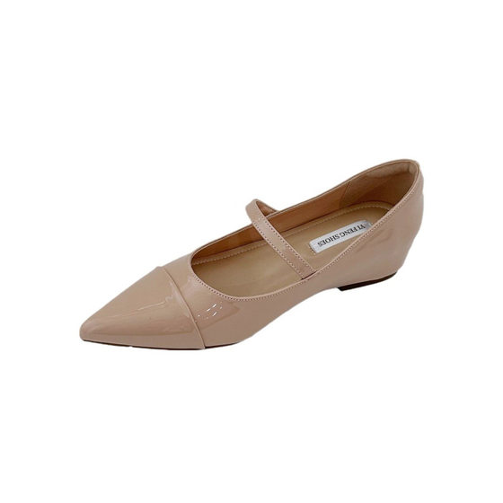 Nude Pointed Height 4cm One-character Color-matching Metal Mary Jane Evening Style Elegant Giant Slim Shoes for Women