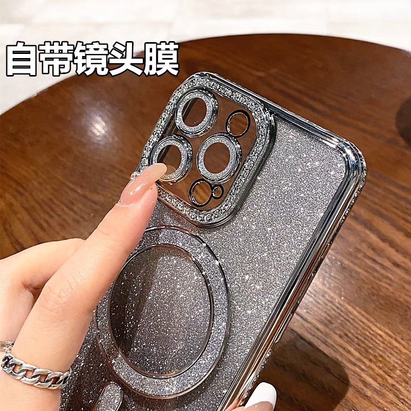 iPhone17用、側面に磁気吸着式のグラデーショングリッター付きスマホケース、Apple16用シリコンTPUメッキ保護ケース15|undefined