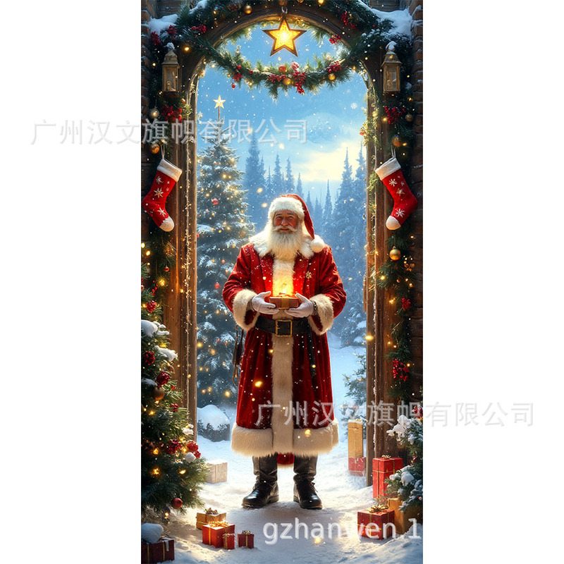 新しいクリスマスドアカーテン、サンタクロースが祝うお祭りの雰囲気の装飾用品、シーンを演出する屋外ドアカバー、祝賀用吊り下げ飾り|undefined