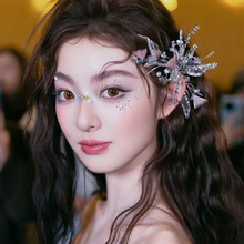 新款新娘头饰粉色羽毛水晶发夹森系仙美婚纱晨袍跟妆造型减龄发饰