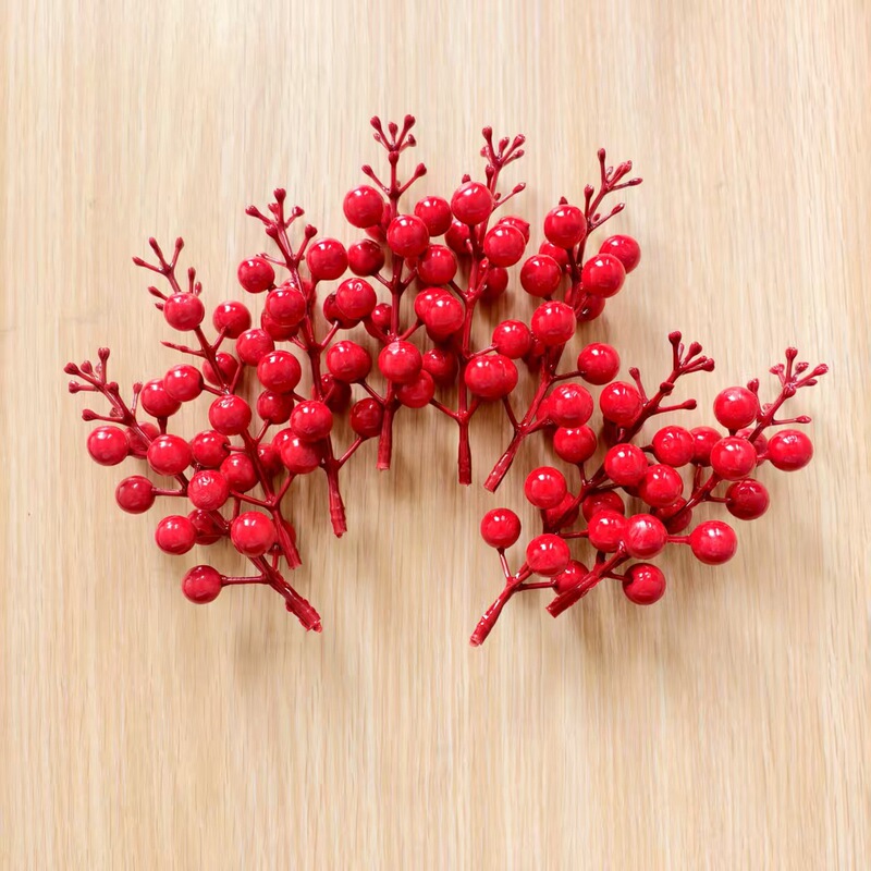 Artificial Red Fruit Fortune Fruit Home Decoration Photography Props Festive Holiday 12-Prong Red Fruit Manufacturer Wholesale