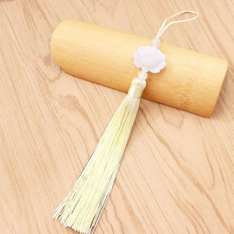 Nudo chino marcador borla DIY accesorios de joyería imitación Jade blanco ventilador de loto barba ventilador colgante oreja colgante