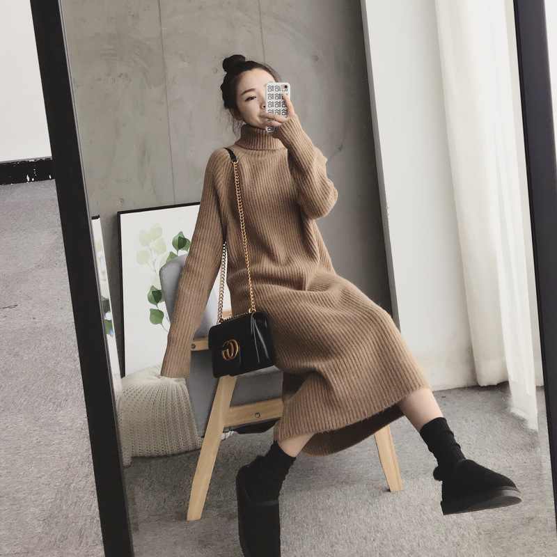 New Korean Style Elegant Loose dress Thick Sweater Women's Autumn and Winter 2025 Mid-length dress Turtleneck Sweater