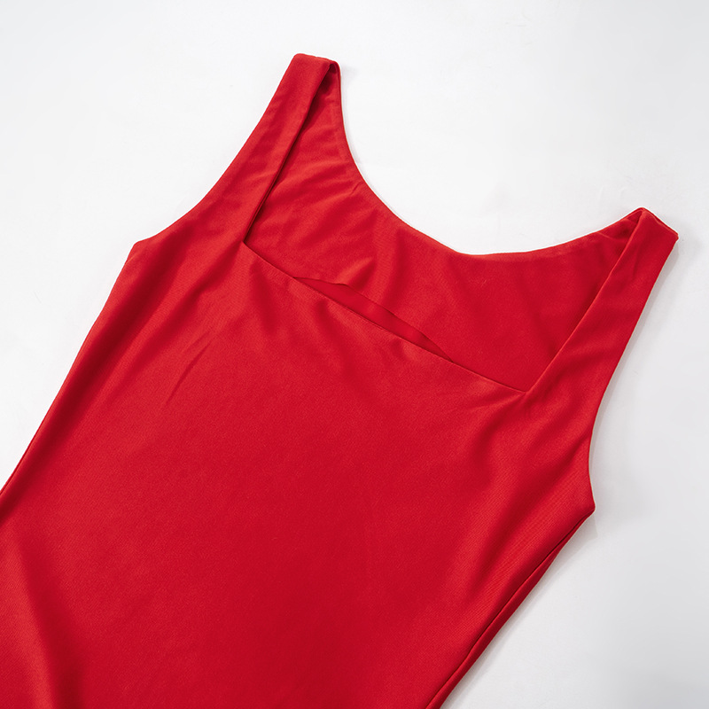 Women Clothing Square Collar Sleeveless Slim Fit Twisted Elegant Graceful Hip