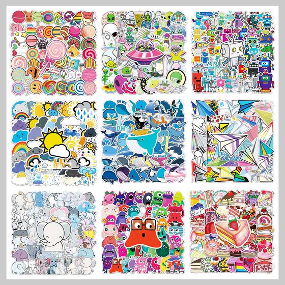 50 cross-border small fresh graffiti cartoon goo card hand account decoration skateboard children stickers waterproof luggage stickers