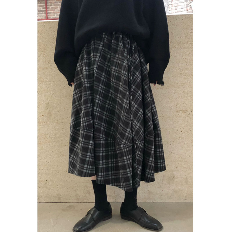 Gonna midi a trapezio in lana elasticizzata GraceChic, stile retrò, autunno inverno, per donna, lunghezza media, patchwork scozzese ~ Export Overstock_voghion.com