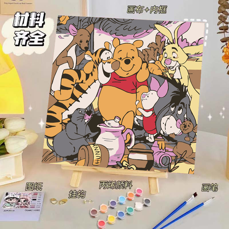 Pintura al óleo digital de bricolaje, dibujos animados para niños, pinturas para colorear hechas a mano, lindos puestos de animación curativos, comercio exterior transfronterizo