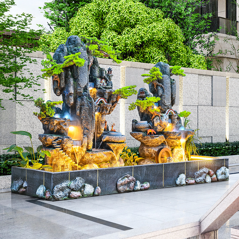 Large Rockery Stone Fountain Flowing Water Ornament Feng Shui Wheel for Attracting Wealth, Suitable for Living Room, Courtyard, Dining Room, Office Landscaping Decoration