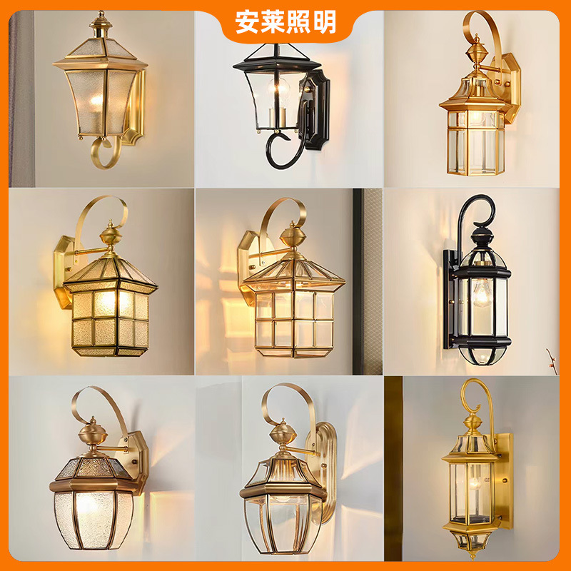 Entrance Wall Lamp, Villa Garden Wall Decoration, Chinese Style Outdoor All-Copper Wall Lamp, Outdoor Waterproof Antique Garden Lamp