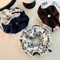 法式条纹复古蕾丝蝴蝶结飘带发圈头绳收腰圈新款高端头饰扎发发绳