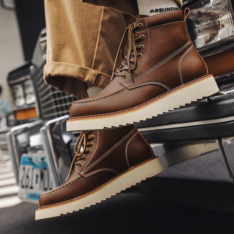 Martin – bottes montantes de moto pour hommes, tendance, décontractées, en velours, polyvalentes, combinaison de travail, 2024 coton, hiver 9055_voghion.com