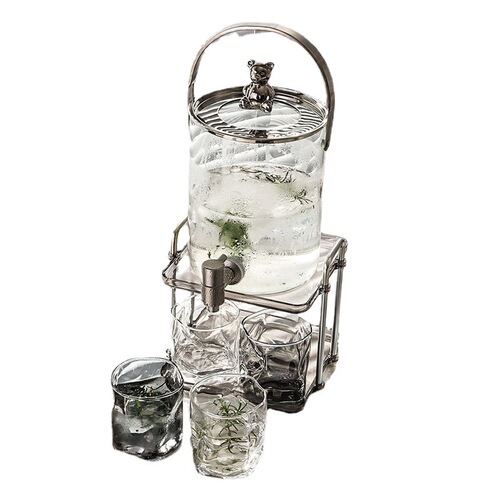 Bear glass cold kettle with faucet large capacity bucket and cup set household high-value beverage bucket wholesale