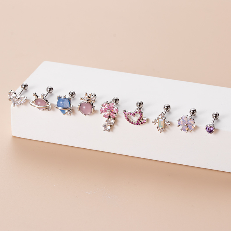 Daily, Party Occasion 316L Stainless Steel , Copper Material Heart Shape, Flower Pattern 1 Piece 316L Stainless Steel Copper Zircon Ear Cartilage Rings & Studs Heart Shape Flower Waterproof Non Tarnish Surgical Steel Women'S
