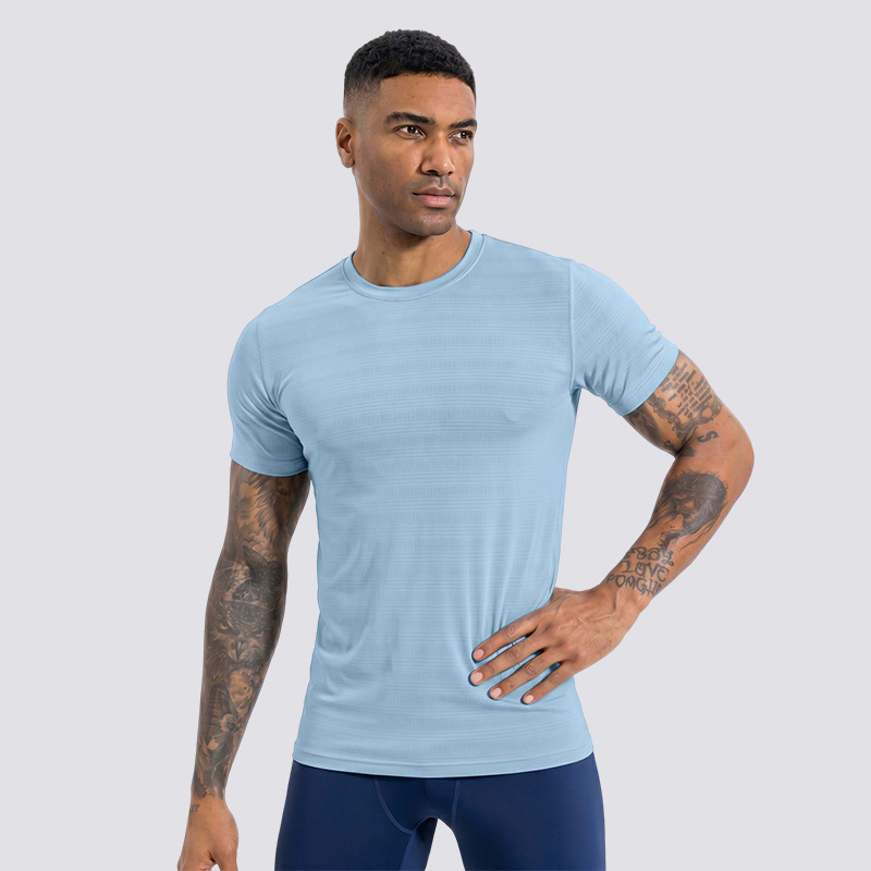Transfronterizo blanco de cuello redondo camiseta deportiva de manga corta para hombres al aire libre running elástico entrenamiento de acondicionamiento físico transpirable camiseta de secado rápido