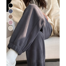 灰色加绒运动裤女秋冬加厚外穿保暖防风棉裤摇粒绒小个子束脚卫裤