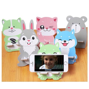 Printable logo advertising gift cartoon rabbit wooden mobile phone stand lazy bear squirrel dog mobile phone stand