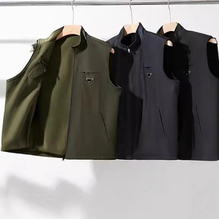 [Two-sided waistcoat] Italian waterproof outdoor Austrian grain fleece stand collar waistcoat warm men's business vest