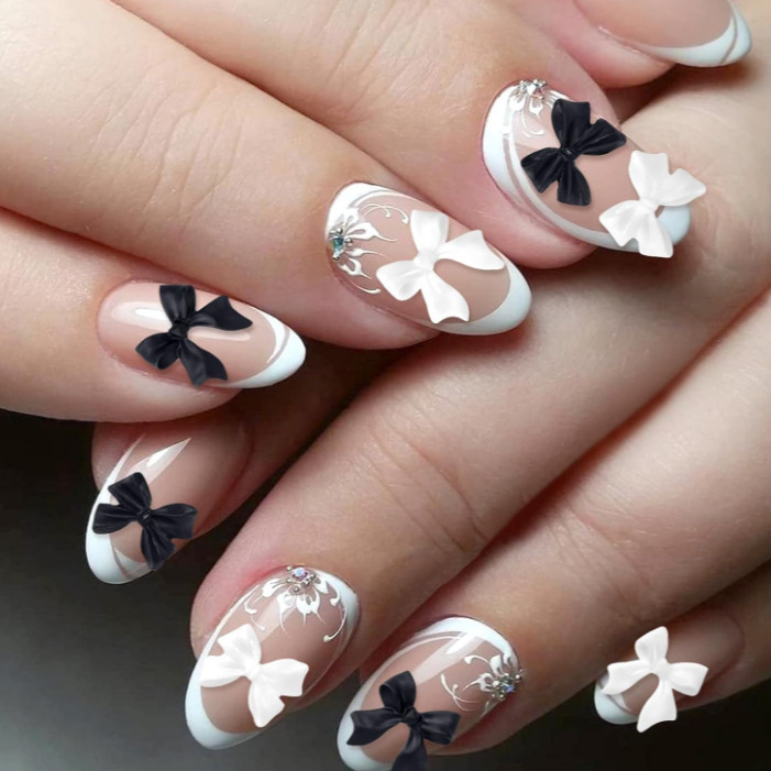 Bowknot accesorios de uñas de resina popular en línea ins blanco y negro simple japonés esmerilado decoraciones de uñas
