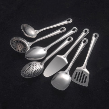 百仕达不锈钢便捷厨房炒铲分菜勺漏铲漏勺汤勺圆尾连柄可挂小厨具