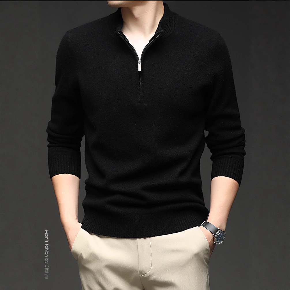 Nuevo delgado otoño y invierno semia cremallera suéter de manga larga casual overhead casual de color sólido overhead de lana camiseta de punto de hombre